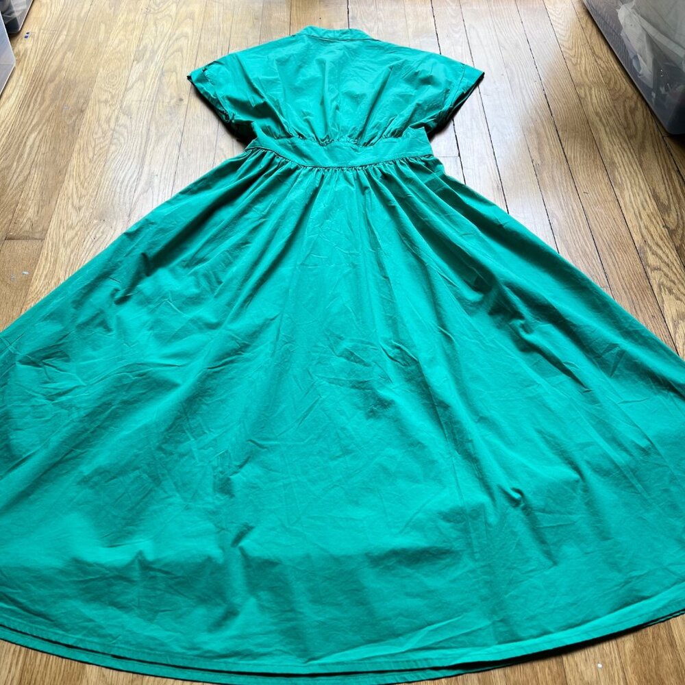 Marella Size 2 Emerald Green Bobbio Cotton Ruched Cap Sleeve A-Line Midi Dress - Picture 12 of 16